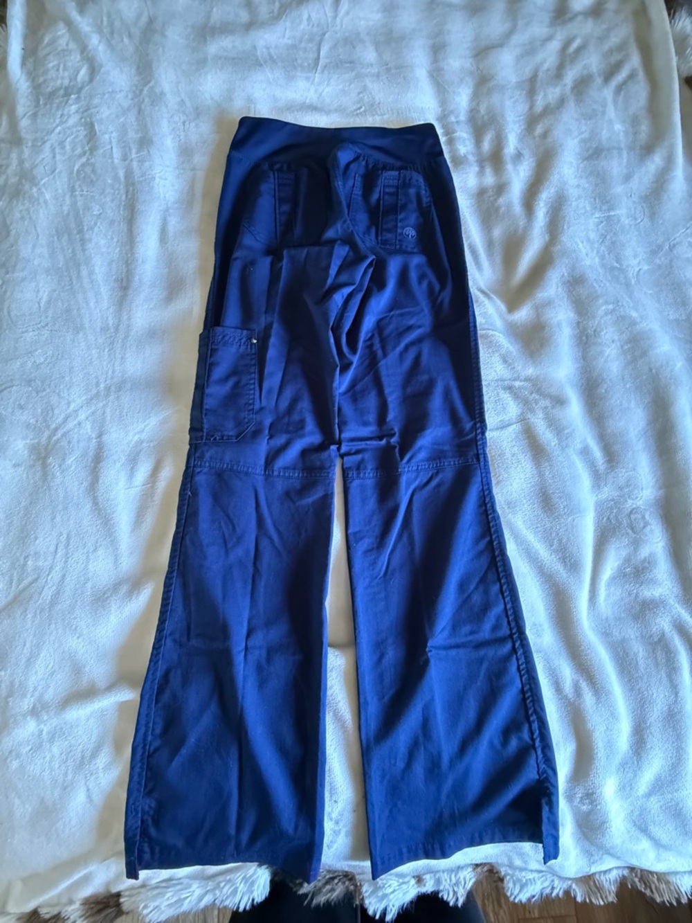 healing hands Navy Blue Women's Flared Cargo Scrub Pants - Picture 4 of 5